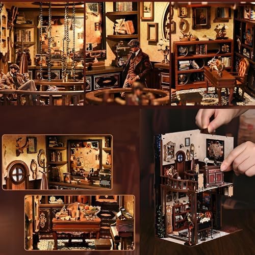 Book Nook Kit - DIY Detective Miniature Book Nook Kits for Adults 3D Wooden Puzzle Bookshelf Insert with Music and LED Lights Unique Birthday Gift for Home Decor & Model Building - Image 3