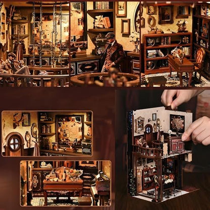 Book Nook Kit - DIY Detective Miniature Book Nook Kits for Adults 3D Wooden Puzzle Bookshelf Insert with Music and LED Lights Unique Birthday Gift for Home Decor & Model Building - Image 3