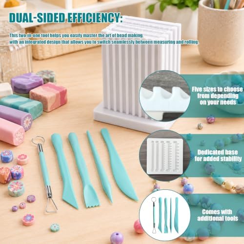 Polymer Clay Bead Roller Set 1-5mm, Dual-Sided Mini Ball Maker with Storage Stand, Professional Clay Bead Rolling Shaper Tool with 5Pcs Sculpting Tools for DIY Jewelry Earrings - Image 2