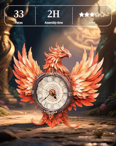 3D Puzzles for Adults-Wooden Fire Phoenix Clock Puzzle DIY Clock Model Kit - Image 6