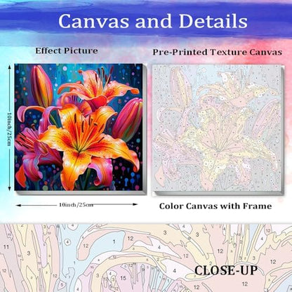 JUJUHOOD Lily Flower Paint by Numbers Kit for Adults Beginner & Kids Ages 8-12,Flower Paint by Number Without Easel, Acylic Paint by Numbers for Gift Home Wall Decor (10x10Inch) - Image 4