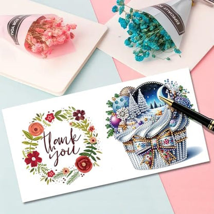Christmas DIY Diamond Greeting Cards Set, 5D Art Painting Card Making Kits for Family Friends Handmade Gift - #08-Cupcake - Image 5