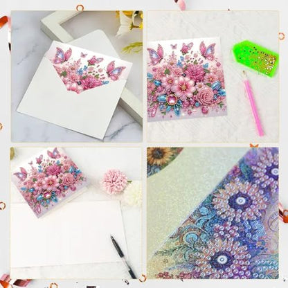 6 Pack DIY Diamond Painting Greeting Card Kit Flowers, 5D Diamond Art Christmas Birthday Holiday Foldable Thank You Cards Blessing, Art Crafts Kit Creative with Envelope - Image 5