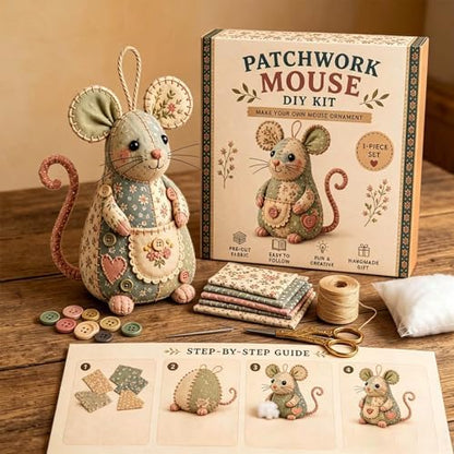 Patchwork Mouse DIY Kit, Handmade Sewing Craft Set,Cute Mouse Ornament DIY Kit, Pre-Cut Floral Fabric Sewing Set with Tools & Stuffing, for Adults, Beginners, Gift for Birthdays, Holidays (Type B) - Image 5