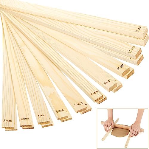 Sasylvia 20 Pcs Clay Pottery Rolling Pin Guides,10 Size,Wood Color by Sasylvia
