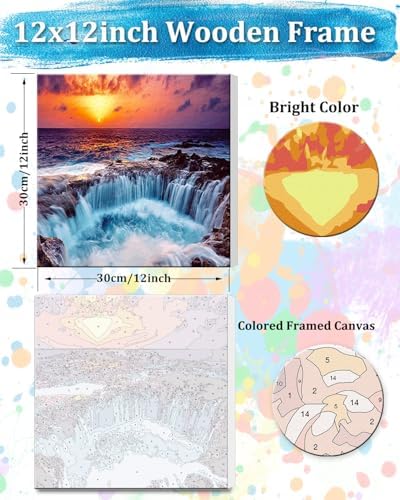 TOCARE Framed Paint by Numbers Kit for Adults Beginners, 12x12inch Niagara Falls Paint by Number with Frame,Easy Nature Waterfalls Paint by Numbers Framed Canvas (Without Easel) - Image 2