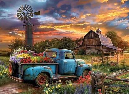Farmhouse Truck Flower Paint by Numbers Kit for Adults Canvas,Frameworkless by FairylandJinWenn