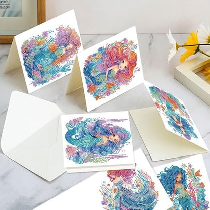 Focart 6-Pack Mermaids Diamond Painting Greeting Card Kits, Special Shaped Diamonds Painting, DIY Handcraft for Relatives and Friends with Wishes,Unique Design Crafting for Birthday or Holiday Cards - Image 7