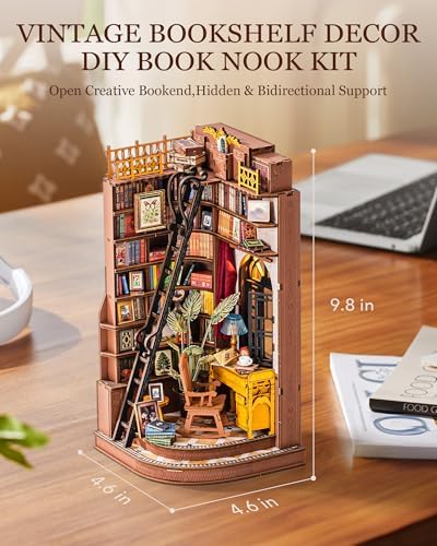 Rolife DIY Book Nook Kit Silent Corner Study, 3D Puzzles Creative British Bookend Bookshelf Decor for Adults, Tiny House Miniature Kits Model Building Kits, DIY Crafts/Gifts for Teens & Book Lovers - Image 2