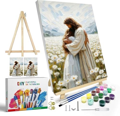 Jesus Paint by Numbers Kit for Adults Framed Canvas, with Wooden Easel - Image 2