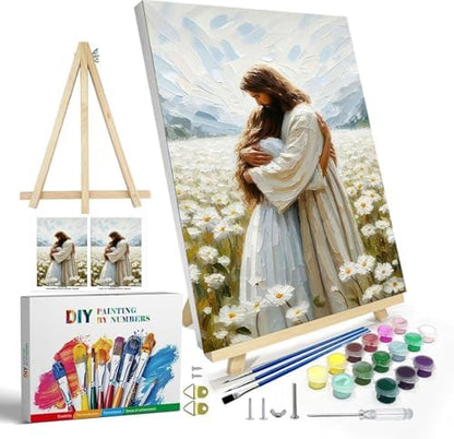Jesus Paint by Numbers Kit for Adults Framed Canvas, with Wooden Easel - Image 2