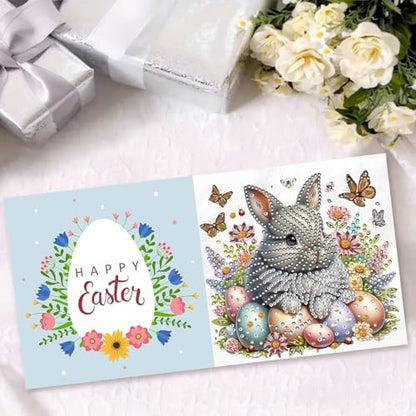 DIY Diamond Greeting Cards Set, 5D DIY Diamond Art Painting Festival Style Greeting Card, DIY Christmas Card Making Kits for Family Friends Handmade Gift-#23-Bunny Easter Eggs - Image 3