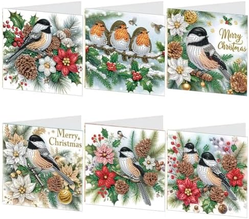 6Pcs Diamond Art Greeting Cards with Envelopes Merry Christmas Xmas Bird Diamond Art Painting Greeting Cards DIY Diamond Art Crafts for Adults by Unknown