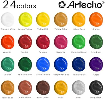 Artecho Acrylic Paint Set 24 Colors 2oz/59ml with 12 Brushes, Art Supplies - Image 2
