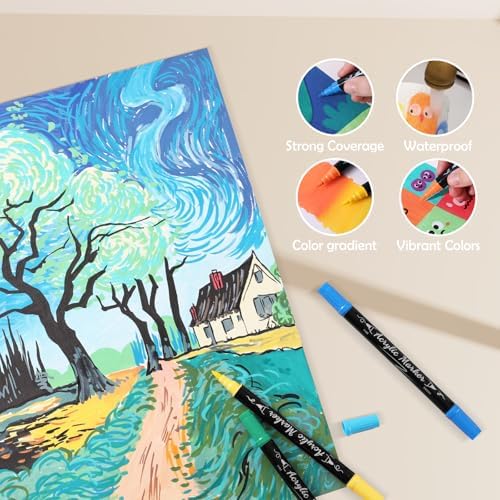 12 Colors Precision Dual Tip Acrylic Paint Markers Pens - Brush & Fine - Image 4