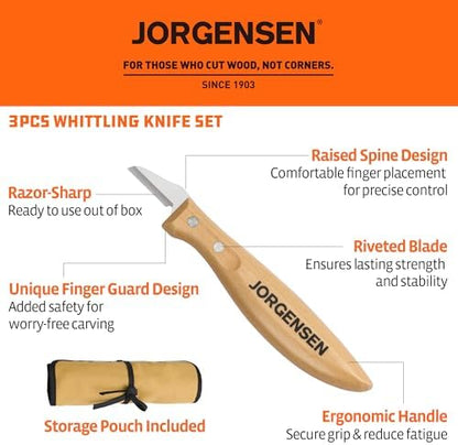 Jorgensen 3-Piece Wood Carving Tool Set with Stainless Steel Knives - Image 2