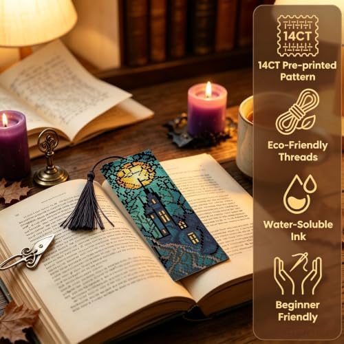14CT Halloween Counted Cross Stitch Bookmark Kit for Adults Beginners - Image 2