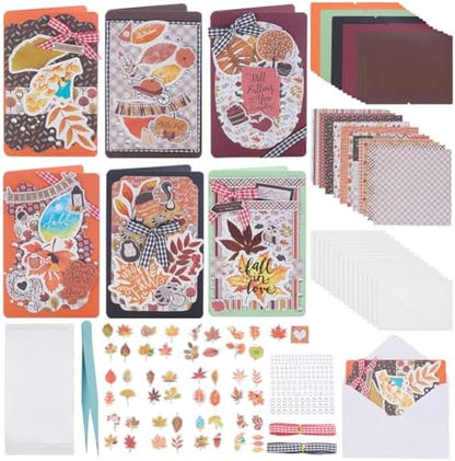 WEBEEDY 15 Sets DIY Card Making Kit for Adults,Complete Fall Greeting Card DIY Includes 15 Blank Cards, 15 Envelopes, Leaves Stickers for Birthday Thanksgiving Holiday Invitation Paper Craft Gift by WEBEEDY