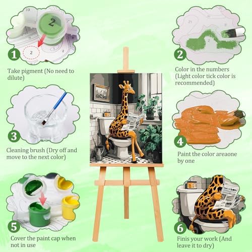 AIRDEA Giraffe Paint by Numbers for Adults 16x20in Painting by Number Kits for Beginner Frameless Easy Acrylic Oil Painting on Canvas with Paints and Brushes, Giraffe Reading a Newspaper - Image 4