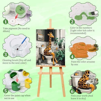 AIRDEA Giraffe Paint by Numbers for Adults 16x20in Painting by Number Kits for Beginner Frameless Easy Acrylic Oil Painting on Canvas with Paints and Brushes, Giraffe Reading a Newspaper - Image 4