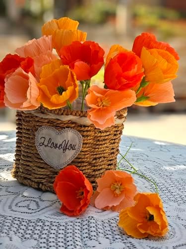 Mybbshower Orange Crepe Paper Poppy Flower DIY Making Kit Home Decoration Table Decor Pack of 24 pcs - Image 2