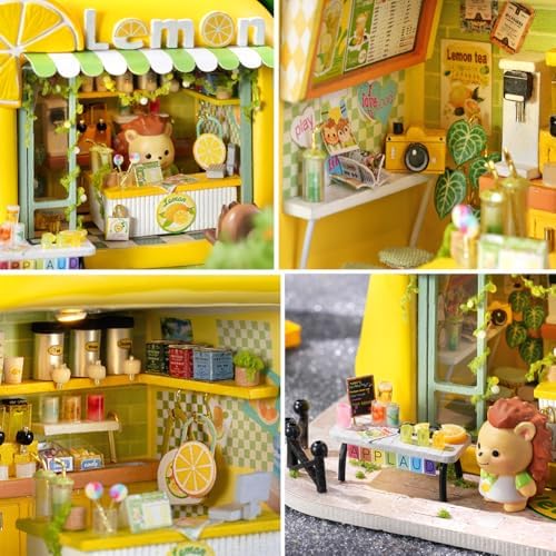 Dollhouse Miniature DIY House Kit,Mini 3D Wooden Doll House Craft Model with LED Creative Room Perfect DIY Gift for Friends, Lovers and Families (Drink Shop) - Image 5