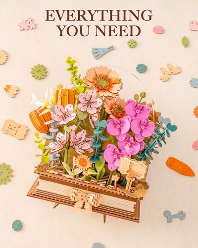 Wowood 3D Wooden Flower Puzzles for Adults-Wooden Bloom Book, Mothers Day DIY Crafts Model Kits Building Set Birthday Gifts, Artificial Botanical Decor Creative Gift for Women to Table Dispaly(552PCS) - Image 5