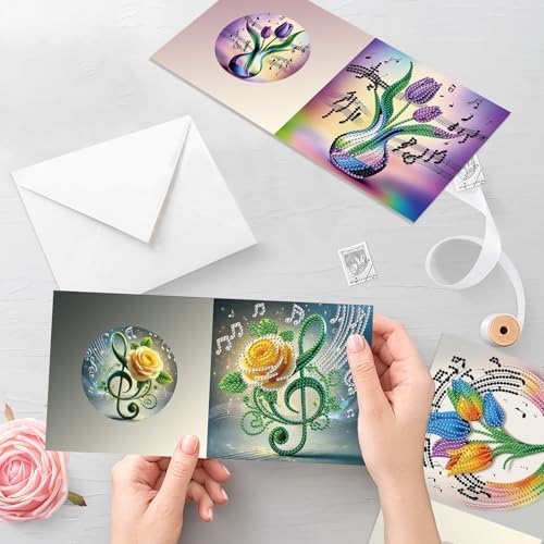 Tontut 6pcs Diamond Painting Kit Greeting Card, Note Flower 5D DIY Diamond Handmade Holiday Greeting Card with Envelope, Christmas Gift Congratulation - Image 6