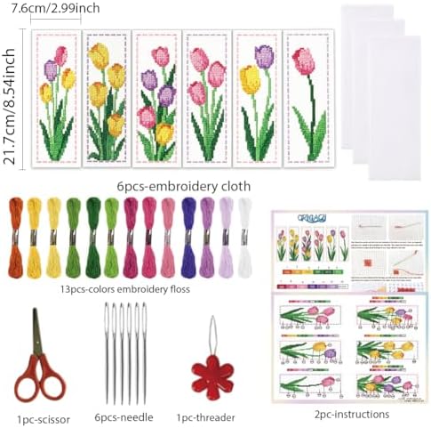 ORIGACH 6 Set Tulip Cross Stitch Bookmark Kit for Beginner - Image 2