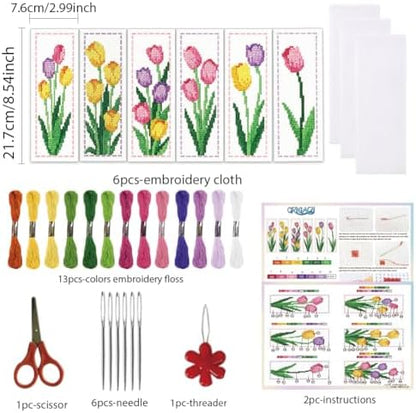 ORIGACH 6 Set Tulip Cross Stitch Bookmark Kit for Beginner - Image 2
