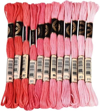 12 Skeins 105 Yards 6 Strands Pink Embroidery Floss Cord Friendship Bracelet String Threads Variegated Gradient Bulk Cross Stitch Thread Yarn Set for Sewing Making Knitting Craft DIY Supply by CABODYALS