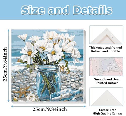 Flowers Paint by Numbers Kit for Adults Beginner, Paint by Numbers 10x10 in - Image 3