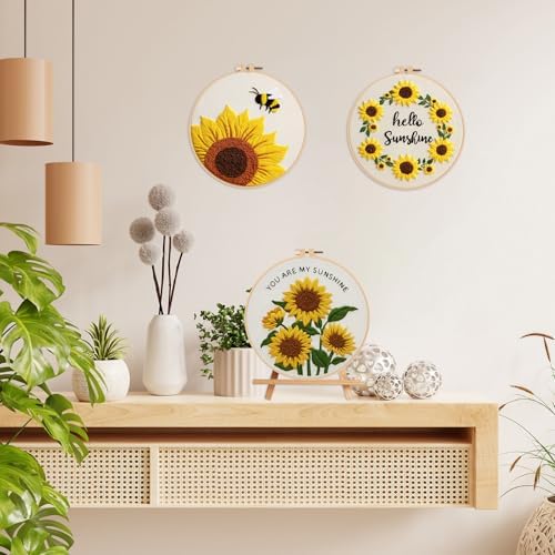 Nuberlic 3 Pack Embroidery Kit for Beginners with Sunflower Pattern - Image 7
