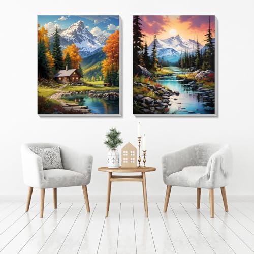 NEGEKFKX 2 Pack Mountain Paint by Numbers Kit for Adults Beginner with Framed,Easy Adult Paint by Number Kits on Canvas DIY Painting for Beginners Art by Numbers for Home Wall Decor 10x12 Inch - Image 7