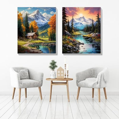 NEGEKFKX 2 Pack Mountain Paint by Numbers Kit for Adults Beginner with Framed,Easy Adult Paint by Number Kits on Canvas DIY Painting for Beginners Art by Numbers for Home Wall Decor 10x12 Inch - Image 7