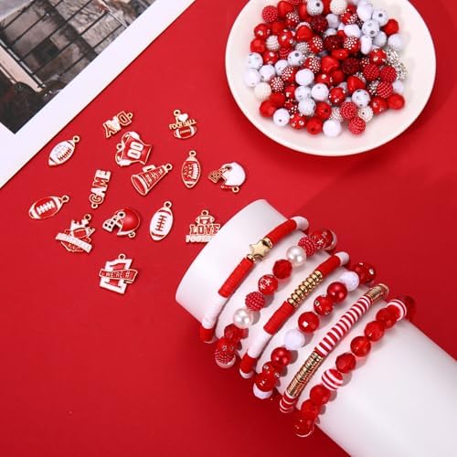 2200PCS+ Game Day Beads Charms for Bracelet Making Polymer Clay Beads Crystal Pearl Letter Gold Spacer Beads Football Charms for Game Day Bracelet Necklace Making DIY Crafts - Image 2