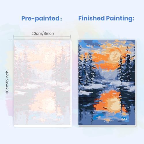 MXJSUA Snowy Landscape Paint by Numbers Kit with Frame for Adults, Easy Beginners Paint by Number on Canvas with Easel, Acrylic Number Painting Craft Gifts for Home Decor, 8x12 inch - Image 3