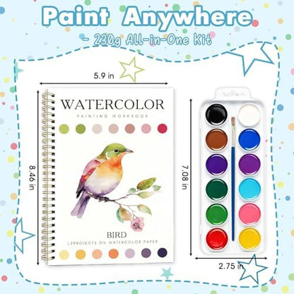 Bird Pattern Watercolor Workbook,Water Coloring Book with Animal Theme Designs on Premium Paper,12 Beginner Friendly Sketched Illustrations,Perfect for Gifting to Spark Creativity & Joy for Adults - Image 2