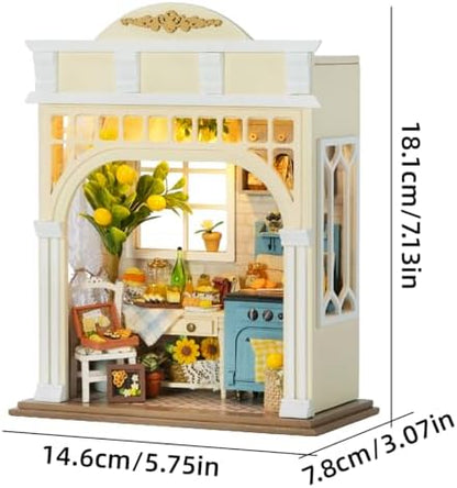 CUTEROOM DIY Miniature House Building Kit for Adults with LED Lights - Realistic Mini Dollhouse Model & Wooden Furniture, Creative Craft Kit for Home Decor Gift- Sunshine Season - Image 2