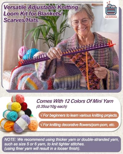 UCDRMA Adjustable Loom Knitting Kit, Up to 21 Different Sizes and Shapes Knitting Loom for Blankets/Scarves/Hats, Infinity Loom Crochet with 12 Yarn & Instructions, Flexible Yarn Loom for Beginners - Image 4