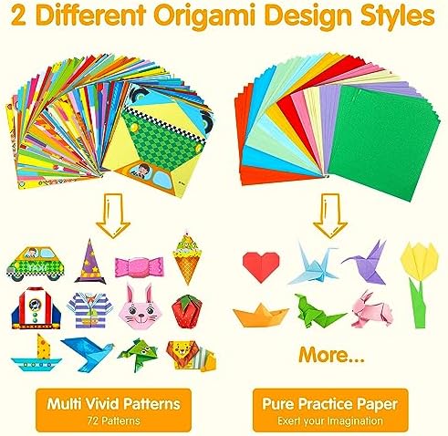 Mocoosy 224 Sheets Origami Paper Kit for Kids Ages 5-8 8-12, Folding Paper Set with Origami Book for Beginners, Art Craft Supplies for Boys Girls 9-12, Travel Game Car Road Trip Activities Toy Gifts - Image 5