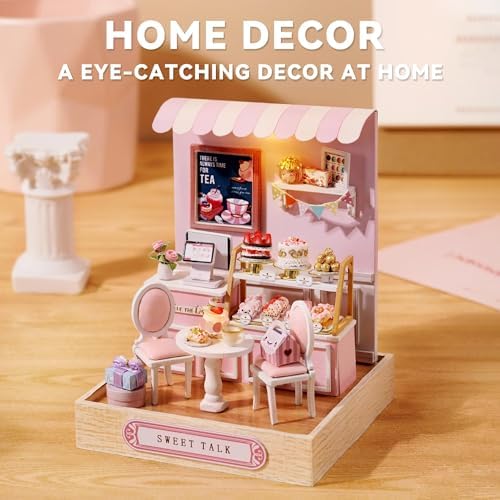 Kisoy Dollhouse Miniature with Furniture Kit, DIY 3D Wooden DIY House Kit with Dust Cover,Handmade Tiny House Toys for Teens Adults Gift(Sweet Talk) - Image 6