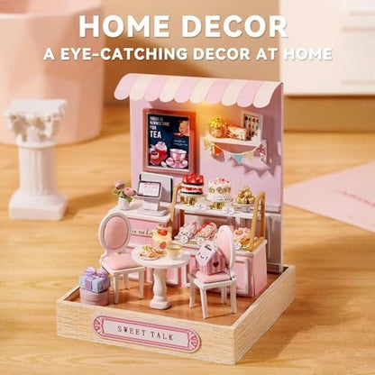 Kisoy Dollhouse Miniature with Furniture Kit, DIY 3D Wooden DIY House Kit with Dust Cover,Handmade Tiny House Toys for Teens Adults Gift(Sweet Talk) - Image 6