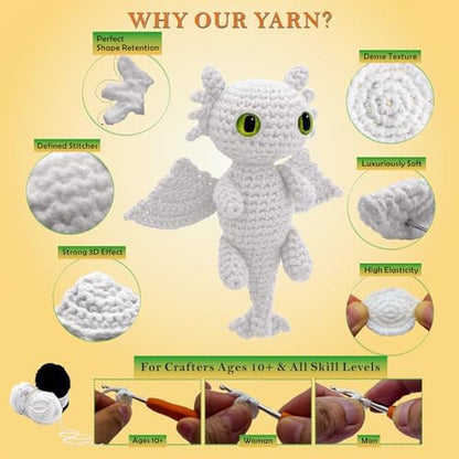 LuNuaFvy Crochet Kit for Beginner Adult/Teen/Kid 9+ - Learn to Crochet Animal Amigurumi Dragon Set with Left/Right-Handed 4hr Video, 3-Format Guides, Gift-Ready Packaging, Soft Yarn & Storage Bag - Image 6