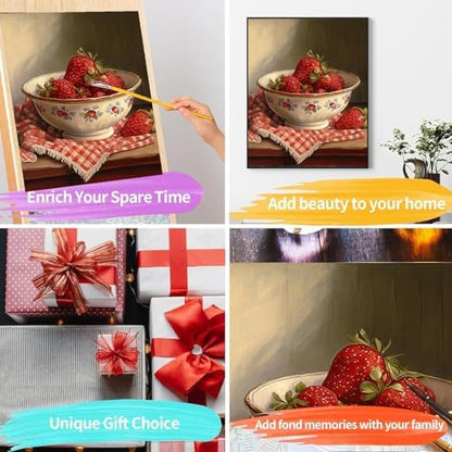 pchmcu DIY Strawberry Paint by Numbers Kits for Adults,Vintage Paint by Number for Adults Beginner, Paint by Numbers Kits on Canvas Without Frame for Home Wall Decor 16x20inch - Image 7
