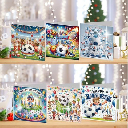 jinglinhh 6pcs Diamond Art Painting Happy Birthday Football Cake Greeting Cards with Envelopes, DIY Card Making Kits for Adults, Diamond Art Postcards Christmas Cards Craft Gifts - Image 5