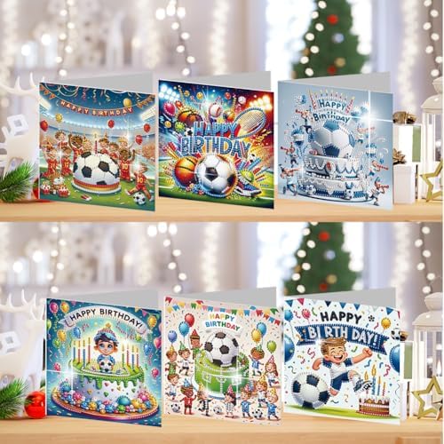 6Pcs 5D DIY Football Pattern Diamond Art Congratulations Greeting Card Kit with Envelopes - for Adults, Beginners, Football Lovers & Sports Fans, Ideal for Graduation, Promotion, Game Day Gifts & Part - Image 3