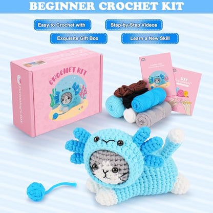 Crochet Kit for Beginners, Cat Dress in Axolotl Crochet Kit, Complete Crochet Animal Kit with Step-by-Step Video Tutorials, Easy Knitting Kit for Adults, DIY Cat Craft Kit for Galentines Gifts - Image 7