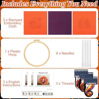 Mindsoft 3 Set Needlepoint Kit for Beginners with Hoop,Halloween Booklover - Image 3