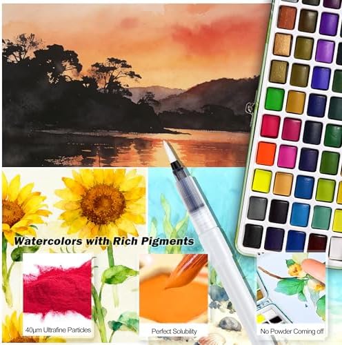 Caliart 50 Colors Watercolor Paint Set, Portable Art Supplies Palette Kit - Image 6